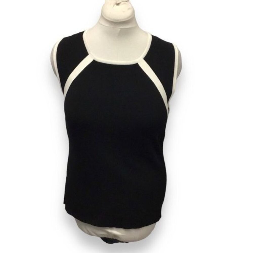 Linda Mathews Sleeveless Black & White Top XL Rayon Nylon